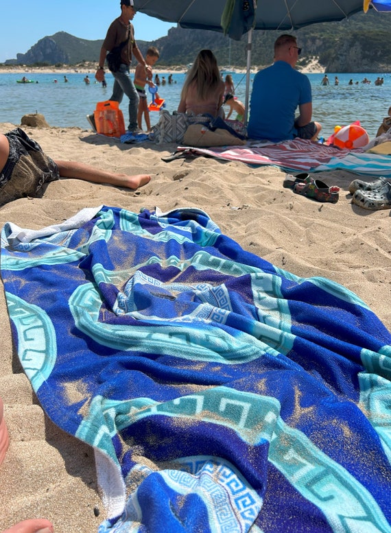 Mati Evil Eye Greek Key Aqua Blue Beach and Bath Towel Etsy UK