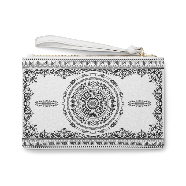 Ornate Black White Greek Key Clutch Bag Etsy
