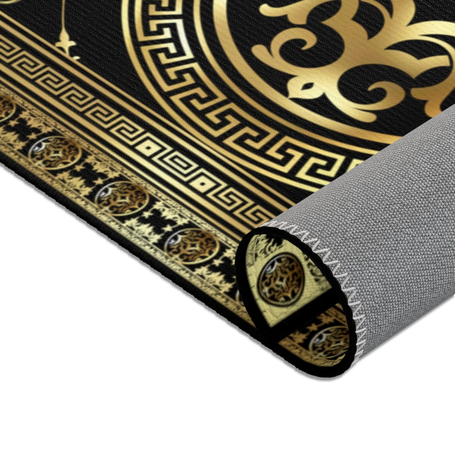 Ornate Baroque Gold Black Greek Key Area Rugs Etsy