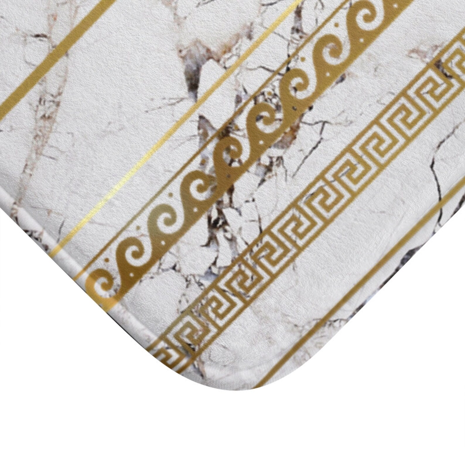 White Gold Marble Greek Key Bath Mat Etsy