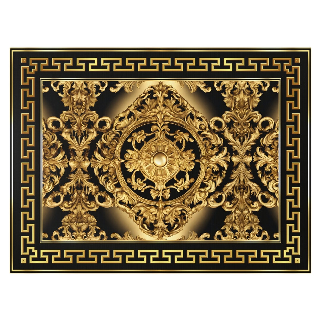 Greek Key Gold Rug Greek Key Gold Black Ornate Dornier Area Rug - Etsy