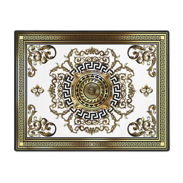 Greek Key Gold Black White Ornate Baroque Placemat