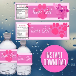 Gender Reveal Blues Clues Water Bottle Label Digital Download