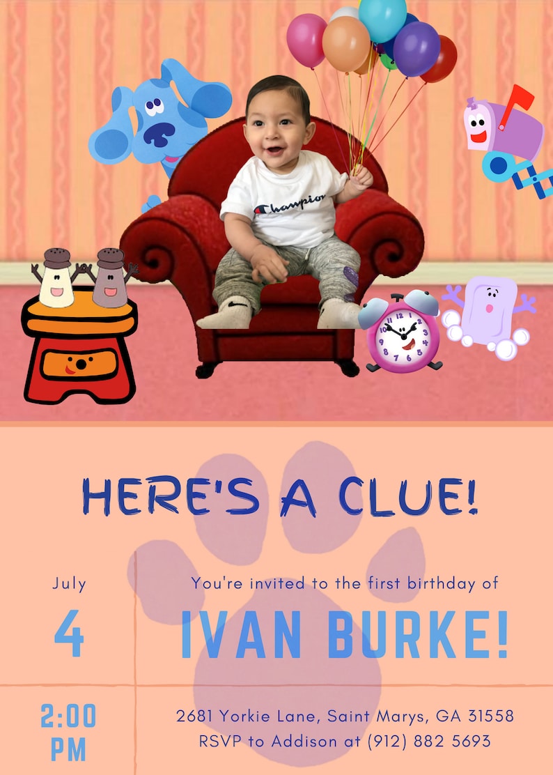 Blues Clues Inspired Digital Birthday Invitation Etsy