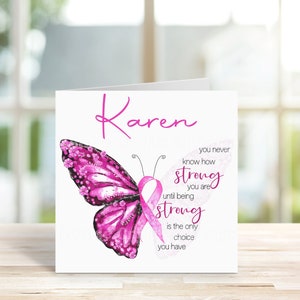 Personalised Ladies Pink Ribbon Butterfly Design Card,Breast Cancer, Positivity Card. Female Card,