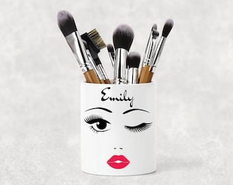 Personalised Pretty Face Ceramic Cosmetic Brush Holder-Make-Up Brushes , Cosmetic accessory.