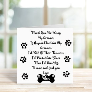 Personalised Dog Themed Thankyou Card. Dog groomer Present, Dog sitter Gift, Greeting Card, Dog Walker, Vet, Dog Sitter