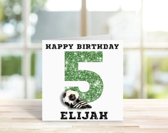 Tarjeta de cumpleaños personalizada con temática de fútbol - 2 tamaños - Tarjeta de felicitación - Botas de fútbol - Número de cumpleaños - Tarjeta de cumpleaños para niños