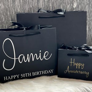 NEXT DAY DISPATCH - Personalised Birthday Luxury Ribboned Gift Bag- Fast Track-Quick post Bags, Weddings, Christmas, Anniversary,baby shower image 1