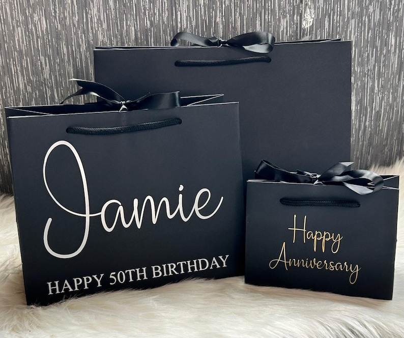 NEXT DAY DISPATCH - Personalised Birthday Luxury Ribboned Gift Bag- Fast Track-Quick post Bags, Weddings, Christmas, Anniversary,baby shower image 1