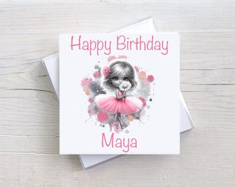 Personalised Ballerina Birthday Card for Girl -  Ballet Dancer Card - Custom Name & Colour -  Girls Dance Birthday Card