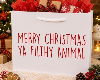 Next Day Dispatch - Funny Christmas Gift Bag - Merry Christmas Ya Filthy Animal Bag - Christmas Eve Bag - Adult Humour Christmas Bag
