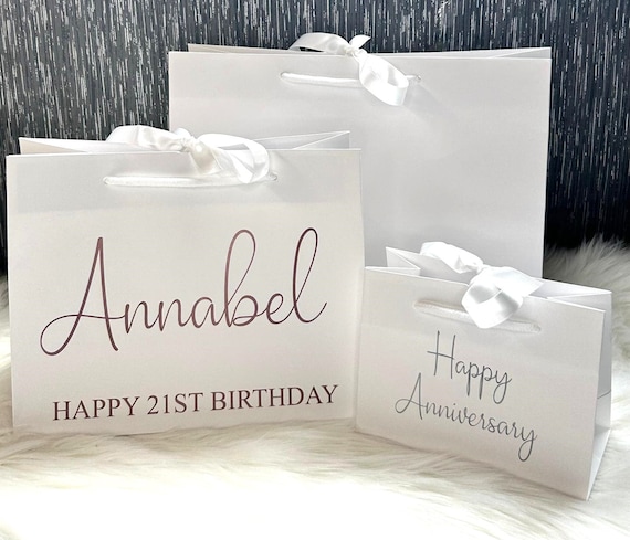 NEXT DAY DISPATCH - Personalised Birthday Luxury Ribboned Gift Bag- Fast Track-Quick post Bags, Weddings, Christmas, Anniversary,baby shower