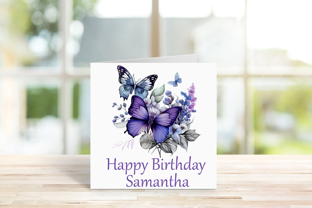 Personalised Butterfly Birthday Card for Her - Purple Butterfly Card ...