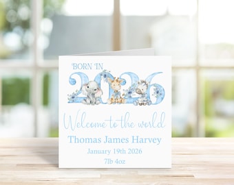 Personalised Birth Announcement Card – Born in 2026 Baby Card –Baby Keepsake Card with Name, Date & Weight - boy- girl -welcome to the world