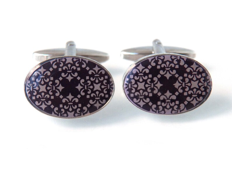 Ted Baker Archive Oval Fleur-de-lis Patterned Cufflinks Vintage Men/'s Jewelry