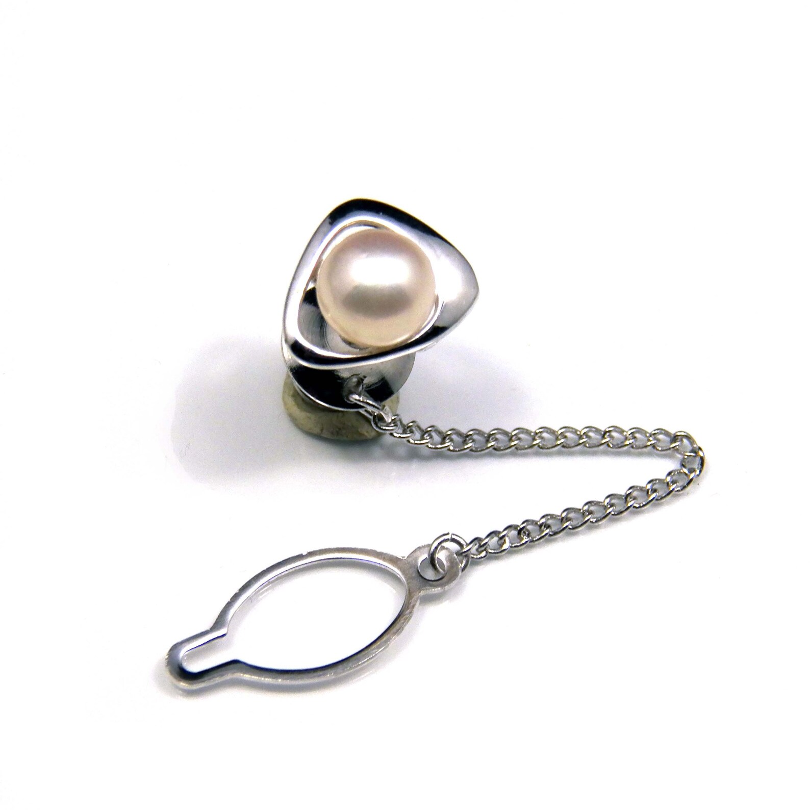 Akoya Pearl Tie Tack Vintage Sterling Silver Tie Pin Tie Etsy