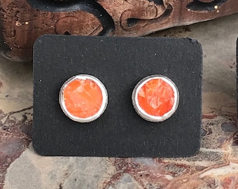 Mexican Fire Opal Stud Earrings / 925 Sterling Silver Studs / Rough Gemstone Jewelry / Minimalist Handmade Studs / Birthday Gift