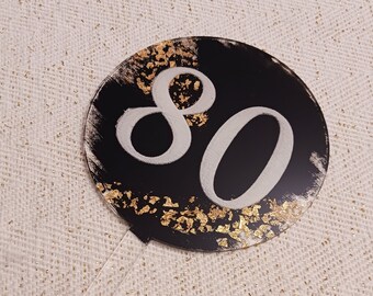 80th Birthday Cake Topper | Black and Gold Cake Topper | Acrylic | Hand Painted | 80th Birthday Décor