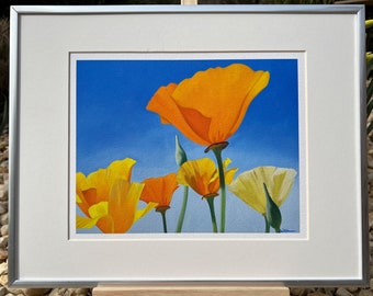 Flower Print, Colorful Floral Wall Decor, Giclée Art Print, 8x10”, Print of Original Oil Painting, California Poppies, CA State Flower