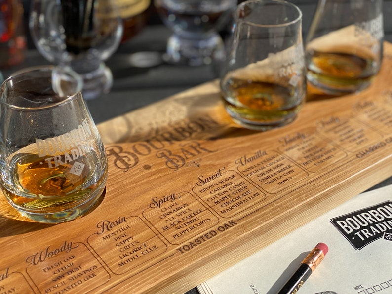 Bourbon Tasting Flight Board with Tasting Notes Hickory Etsy