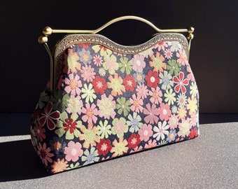 Flower Handbag,colorful Bag,Shoulder Bag,Handmade Evening Bag,wedding bag,black pink bag,woman bag.red pink bag