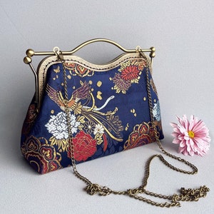 Sac bandoulière, sac femme, sac en soie, sac japonais, sac de cérémonie, cadeau de Noël, pochette bleue, pochette japonaise, sac de soirée en soie