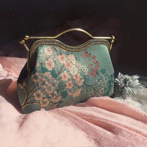 Green Handbag,Shoulder Bag,Evening Bag,Japanese Flower Print