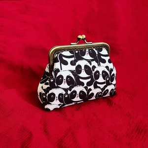 Purse, black wallet, panda purse, Chinese wallet, panda patterned cotton fabric, birthday gift