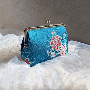 Clutch, blue clutch, evening bag, handmade evening handbag, with oriental flower print