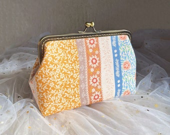 Flower Bag,Colorful Clutch,Yellow Clutch,Handmade Cotton Fabric Shoulder Bag