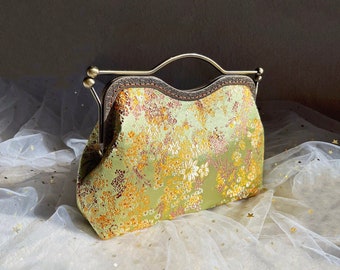 Green golden Handbag,Shoulder Bag,light green Evening Bag, Chinese classic Flower