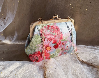 Pink Clutch, flower bag, blue clutch, shoulder bag, handmade embroidered fabric, wedding bag