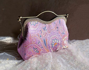 Bolso bandolera rosa, bolso de boda, bolso de noche rosa, bolso de flores, bolso hecho a mano