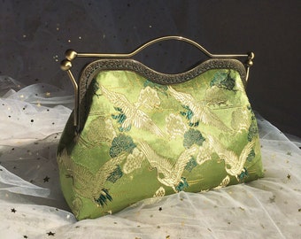 Gold Green Handbag,Chinese Bag,Shoulder Bag,Green Evening Bag,wedding bag