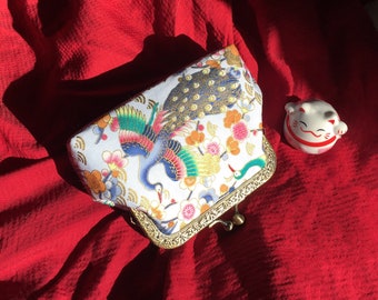 Purse, Blue wallet, Japanese purse, Japanese wallet, in peacock patterned cotton fabric, birthday gift