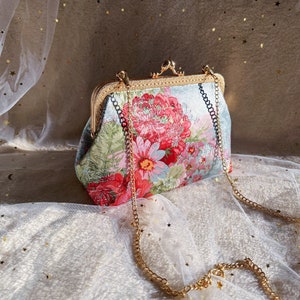 Pink Clutch, flower bag, blue clutch, shoulder bag, handmade embroidered fabric, wedding bag