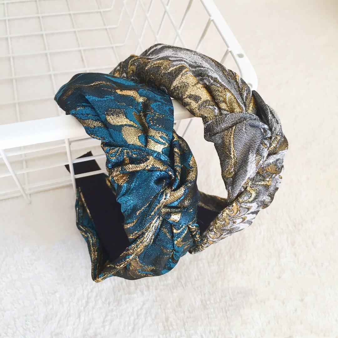 Silk Hair Band,handmade Embroidered Silk Fabric Headband,silver Blue