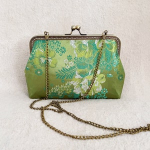 Green bag, green evening bag, wedding clutch, silk bag, peony flower image 2