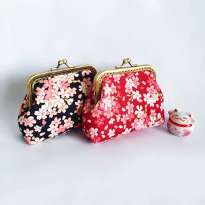 Japanese Purse,Pink Black Wallet,Japanese Coin Purse,Japanese Wallet,Cotton Fabric,Cherry Blossom