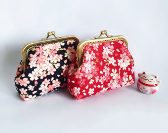 Japanese Purse,Pink Black Wallet,Japanese Coin Purse,Japanese Wallet,Cotton Fabric,Cherry Blossom