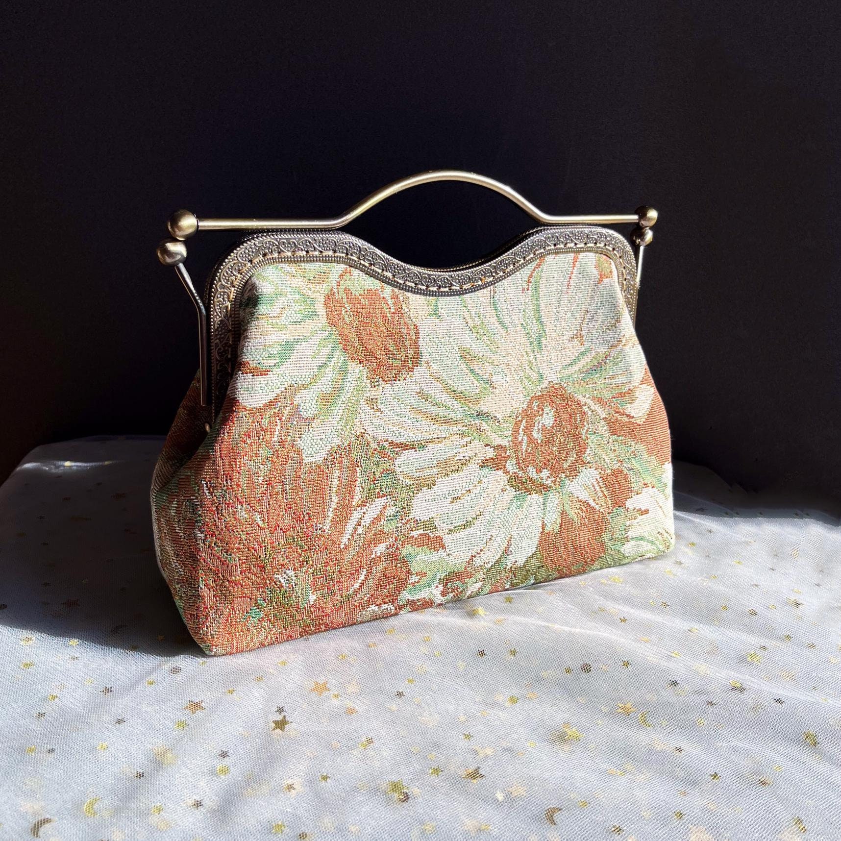 Green Handbag, Shoulder Bag, Evening Bag, Flower Print, wedding bag, click clack bag