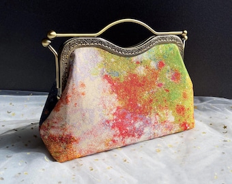Japanese shoulder bag, colorful bag, evening bag, woman bag, wedding bag, green orange bag.green clutch.evening clutch. clutch with chain