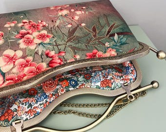 Green Handbag, Shoulder Bag, Evening Bag, Japanese Flower