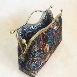 Silk shoulder bag, black evening bag, hand-stitched silk fabric embroidered pattern traditional Chinese original Chinese peony image 6