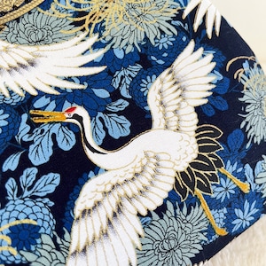 Sac bandoulière japonais, motif grue, sac bleu foncé, coton cousu main, sac de soirée image 6