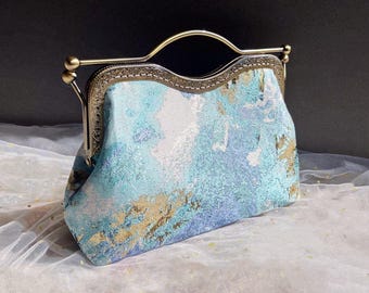 Women's blue bag, evening bag, white and gold bag, formal bag, colored bag, shoulder bag, silk bag, purple bag
