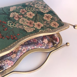 Green Handbag,Shoulder Bag,Evening Bag,Japanese Flower Print immagine 3