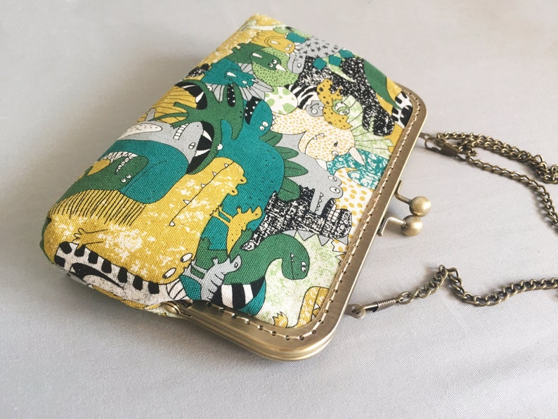 Green case-tips bag-bag-green wallet-clutch Japanese dinosaur-carrying glasses fabric Japanese image 5