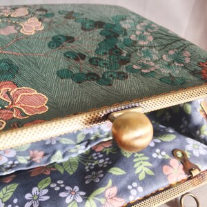 Clutch bag Shoulder bag green pink evening bag handmade, japanese flower immagine 4